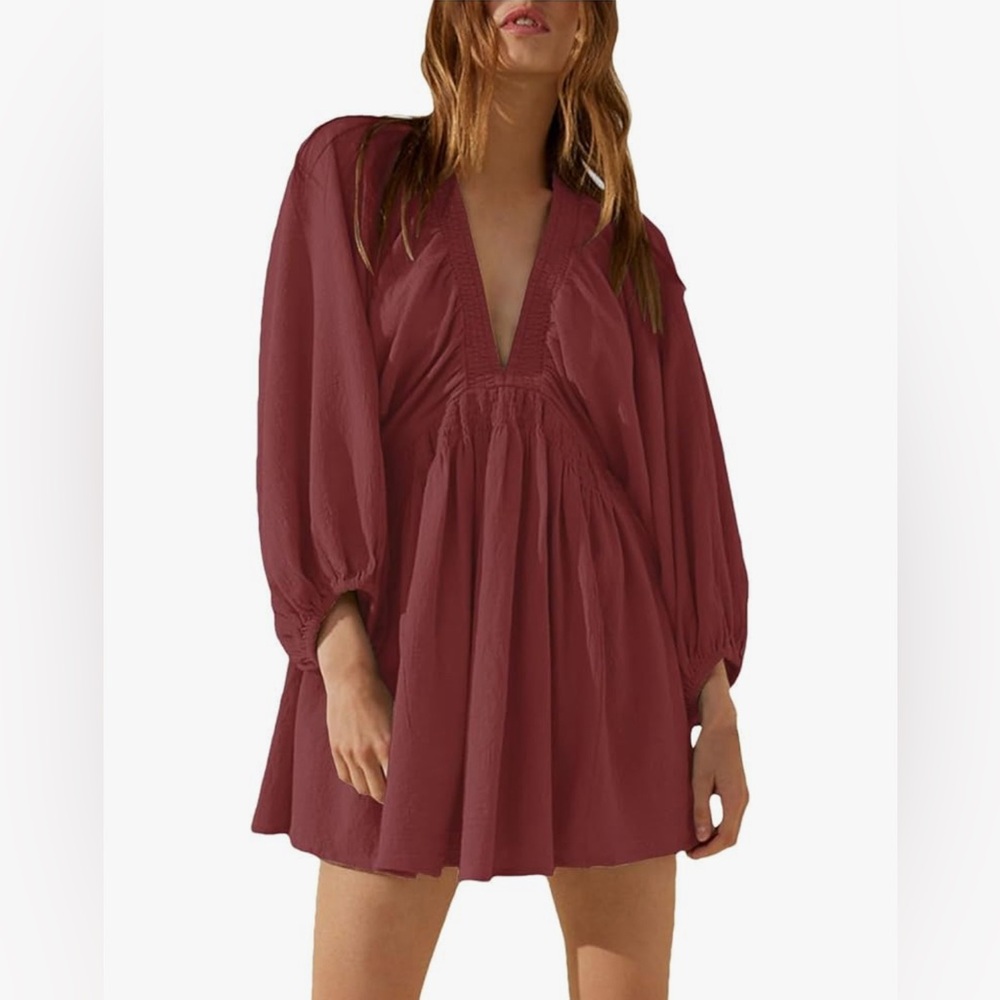 Elegant Burgundy V-Neck Dress